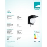 EGLO 98265 | Ciglie Eglo stenové svietidlo prepínač na vedení Qi nabíjačka na telefón, nabíjačka na mobil (bez kábla) 1x E14 čierna, opál