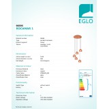 EGLO 98595 | Rocamar Eglo visiace svietidlo 5x E27 mosadz, priesvitné, čierna