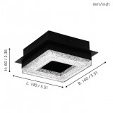 EGLO 99324 | Fradelo Eglo stenové, stropné svietidlo štvorec 1x LED 400lm 3000K čierna, priesvitné, kryštálový efekt