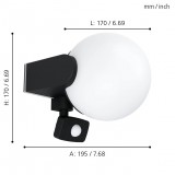 EGLO 99573 | Rubio Eglo stenové svietidlo pohybový senzor 1x E27 IP44 antracit, biela
