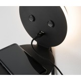 NOVA LUCE 9173282 | Eclip Nova Luce rameno stenové svietidlo prepínač otočné prvky, USB prijímač, podsvietenie 1x LED 210lm + 1x LED 310lm 3000K čierna