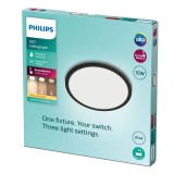 PHILIPS 8719514327207 | SuperSlim Philips stenové, stropné LED panel - SceneSwitch kruhový impulzový prepínač regulovateľná intenzita svetla 1x LED 1300lm 2700K IP44 čierna, biela