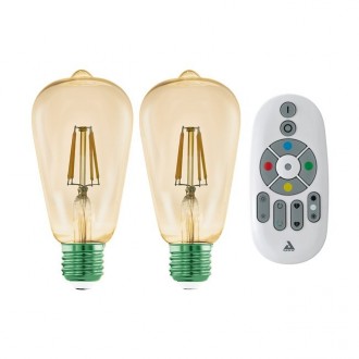 EGLO 12256 | E27 5,5W -> 41W Eglo Edison ST64 LED svetelný zdroj filament múdre osvetlenie 500lm 2200K ovládanie hlasom, regulovateľná intenzita svetla, na diaľkové ovládanie, 2 dielna súprava diaľkový ovládač CRI>80