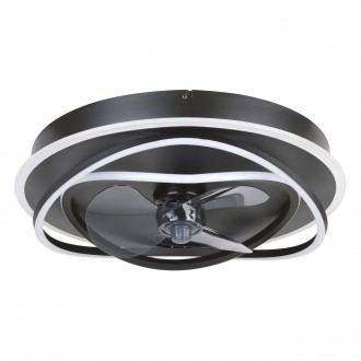 EGLO 35146 | Namori Eglo svietidlo s ventilátorom stropné kruhový diaľkový ovládač regulovateľná intenzita svetla, nastaviteľná farebná teplota, časový spínač 4x LED 4400lm 2700 <-> 6500K čierna, opál