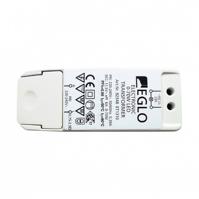 EGLO 92348 | Eglo LED napájací zdroj 11,5V 0-70W 6A obdĺžnik regulovateľný biela