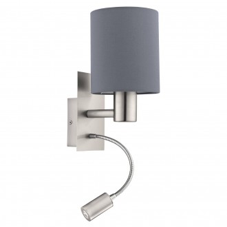 EGLO 96479 | Eglo-Pasteri-G Eglo rameno stenové svietidlo prepínač flexibilné 1x E27 + 1x LED 380lm matná šedá, biela, matný nikel