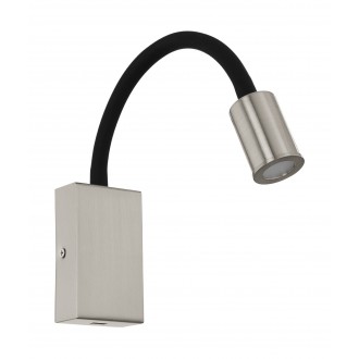 EGLO 96567 | Tazzoli Eglo stenové svietidlo prepínač flexibilné, USB prijímač, nabíjačka na telefón, nabíjačka na mobil 1x LED 380lm 3000K matný nikel, čierna