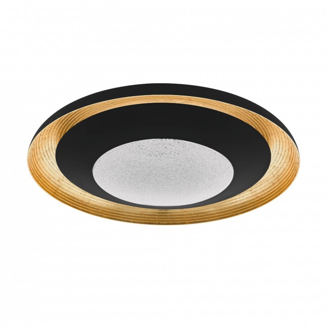 EGLO 98527 | Canicosa-2 Eglo stropné svietidlo kruhový diaľkový ovládač regulovateľná intenzita svetla, nastaviteľná farebná teplota, nočné svetlo 1x LED 3000lm 2700 - 3850 - 5000K čierna, zlatý, kryštálový efekt