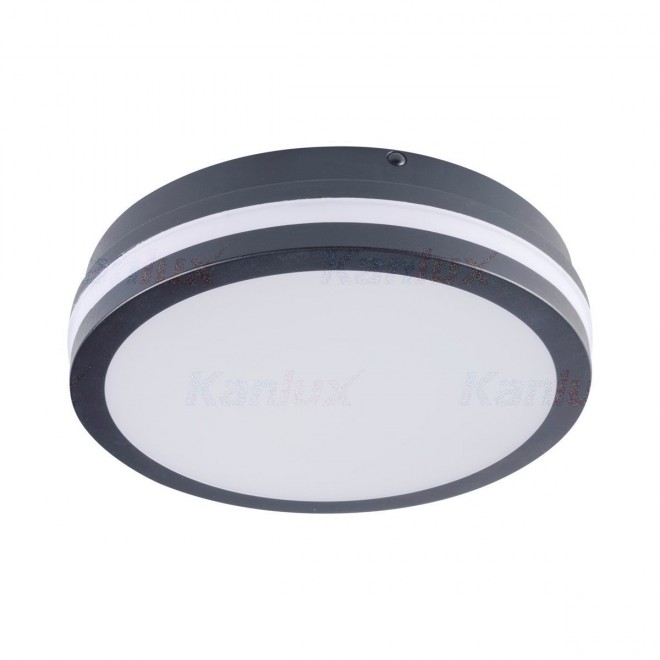 KANLUX 32948 | Beno Kanlux stenové, stropné svietidlo kruhový pohybový senzor, svetelný senzor - súmrakový spínač 1x LED 1400lm 4000K IP54 grafit, biela