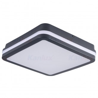KANLUX 33347 | Beno Kanlux stenové, stropné svietidlo štvorec pohybový senzor, svetelný senzor - súmrakový spínač 1x LED 1920lm 4000K IP54 grafit, biela