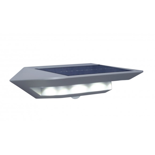 LUTEC 6901401337 | Ghost-Solar Lutec rameno stenové svietidlo pohybový senzor, prepínač slnečné kolektorové / solárne 1x LED 260lm 4000K IP44 strieborno sivá, priesvitné