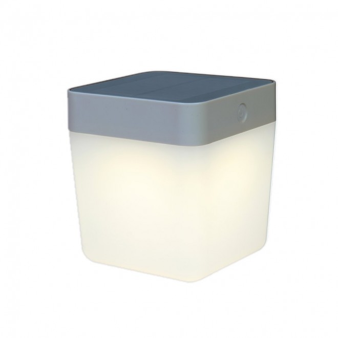 LUTEC 6908001337 | Table-Cube Lutec prenosné, stolové svietidlo dotykový prepínač s reguláciou svetla slnečné kolektorové / solárne, regulovateľná intenzita svetla 1x LED 100lm 3000K IP44 strieborno sivá, opál