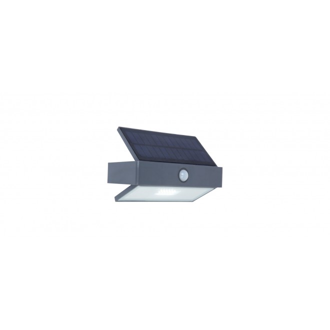 LUTEC 6910601335 | Arrow-LU Lutec rameno stenové svietidlo pohybový senzor, prepínač slnečné kolektorové / solárne 1x LED 180lm 5000K IP44 antracitová sivá, priesvitné