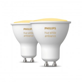 PHILIPS 8719514340121 | GU10 4,3W -> 50W Philips spot LED svetelný zdroj hue múdre osvetlenie 350lm 2200 <-> 6500K regulovateľná intenzita svetla, nastaviteľná farebná teplota, Bluetooth, 2 dielna súprava CRI>80