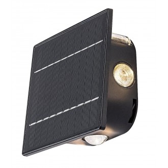 RABALUX 77034 | Emmen Rabalux stenové svietidlo svetelný senzor - súmrakový spínač slnečné kolektorové / solárne, regulovateľná intenzita svetla 1x LED 50lm 3000 - 6000K IP54 čierna