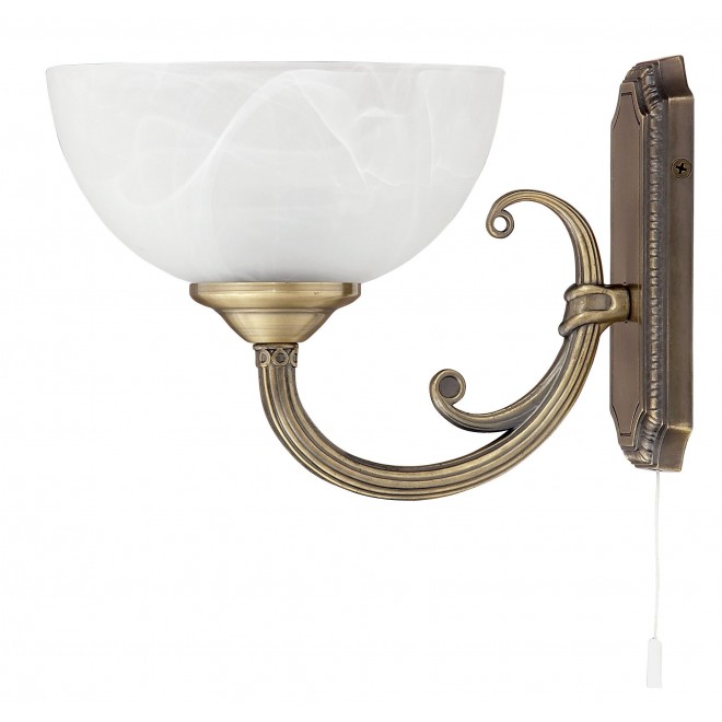 RABALUX 8541 | Marlene Rabalux rameno stenové svietidlo prepínač na ťah 1x E14 bronzová, biela alabaster