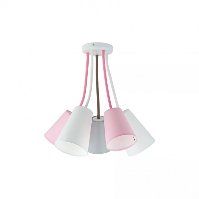 TK LIGHTING 6025 | Wire-TK Tk Lighting stropné svietidlo 5x E27 biela, sivé, ružové
